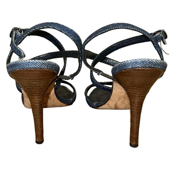 Manolo Blahnik Denim Crossover Heels - Picture 3 of 11